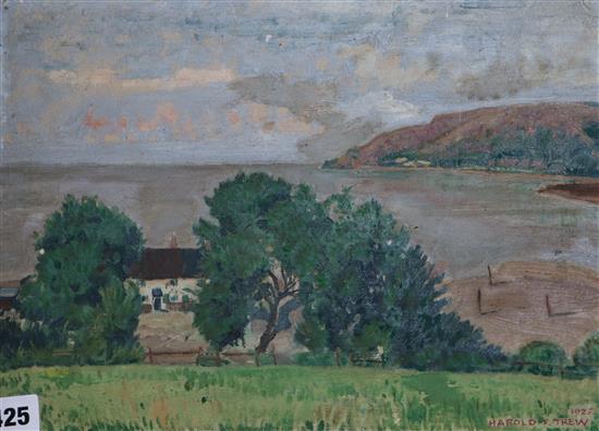 Harold F. Trew, oil on canvas, Porlock Weir, signed and dated 1925, label verso, 26 x 36cm, unframed